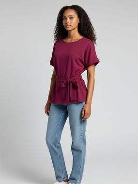 Worthington Plum Tie-Waist Short Sleeve Tunic